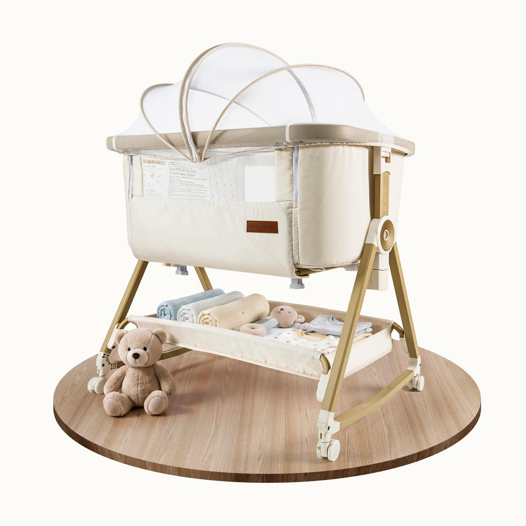 Maydolly Baby Bassinet Bedside Sleeper, Adjustable Rocking Bassinet, Beige
