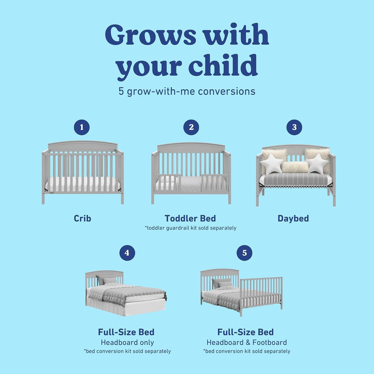 Graco Benton 5-in-1 Convertible Crib, Pebble Gray