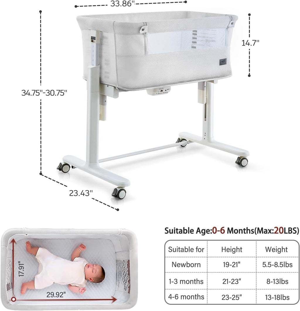 VaVaSoo Self Rocking Bassinet, Electric Rocking Bassinet for Baby, White