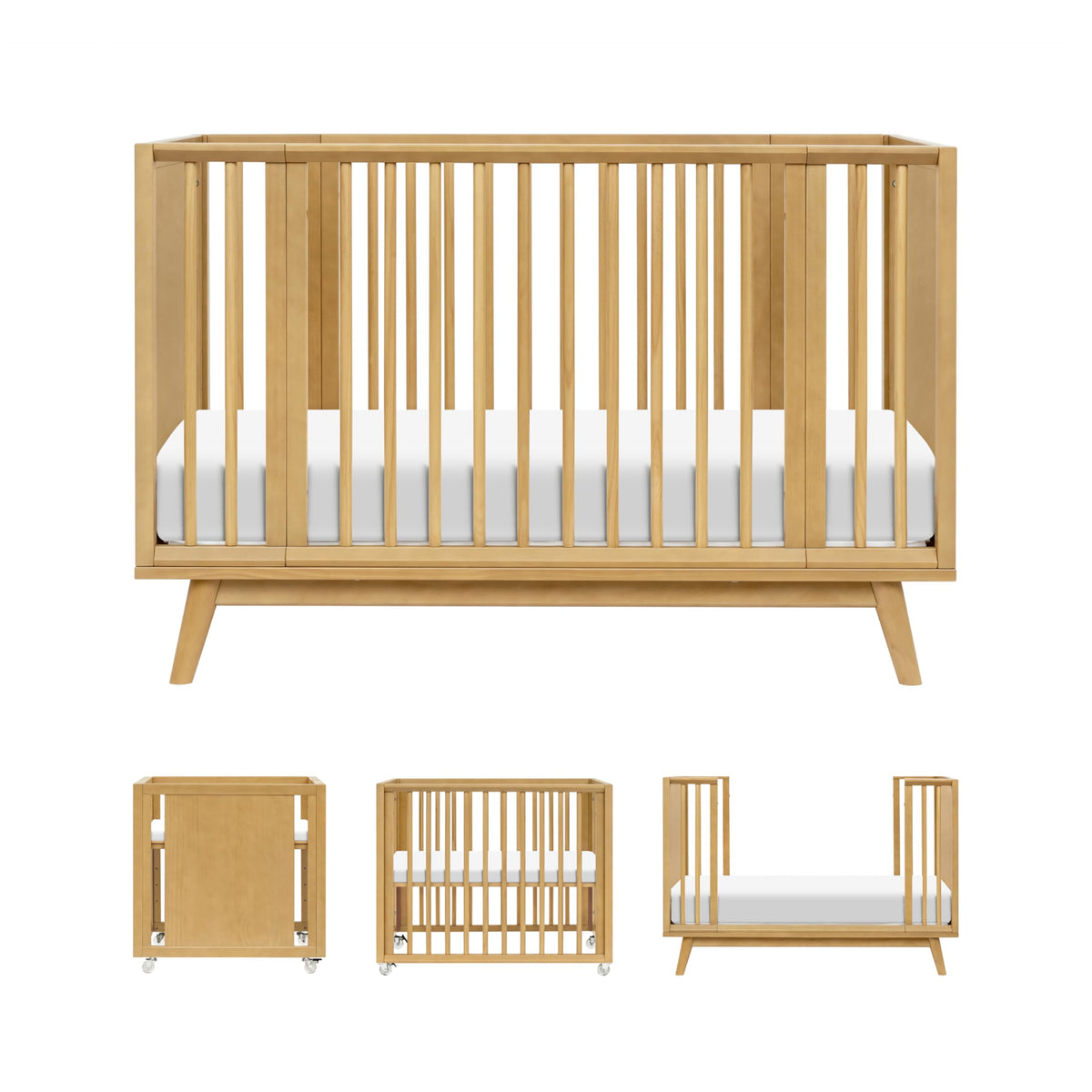 Babyletto Palma 8-in-1 Convertible All-Stages® Bassinet to Full-Size Crib in Natural Walnut, Greenguard Gold & FSC Certified, Portable & Adjustable with Select Conversion kit and Pads Included