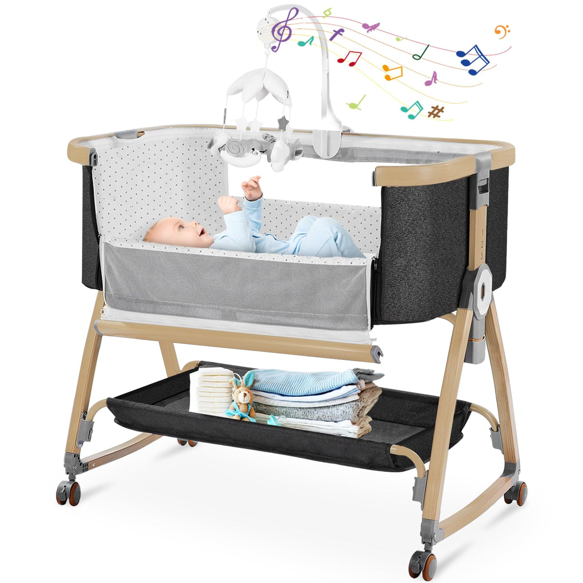Bedside Bassinet for Baby,Bassinet Bedside Sleeper,Rocking Bassinet,Grey