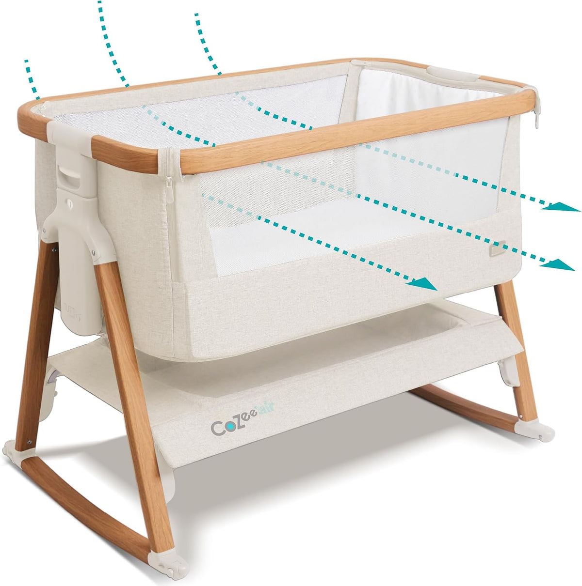 Tutti Bambini CoZee® Air Baby Bassinet & Bedside Sleeper, Walnut & Ecru