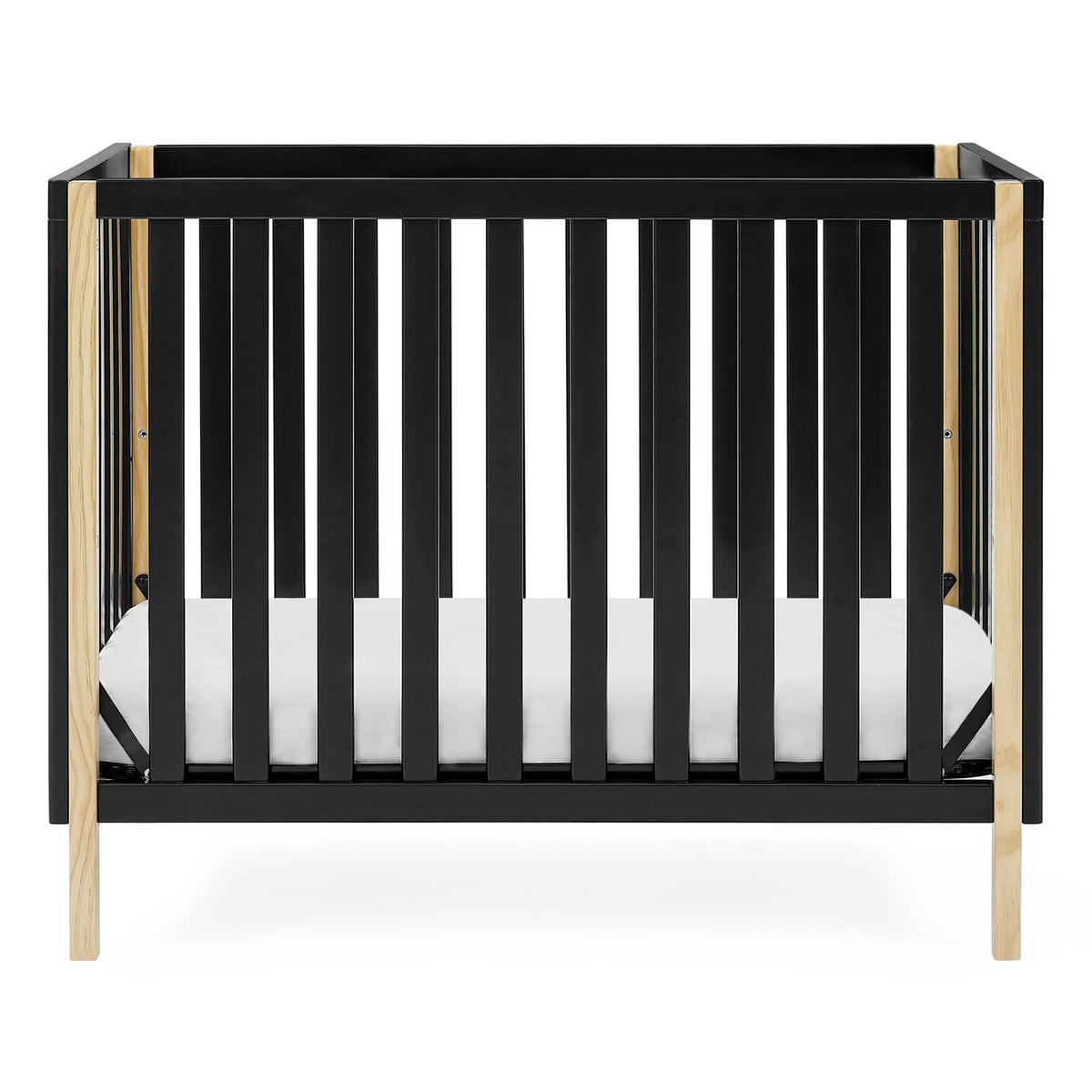 Delta Children Gio Mini Crib with 2.75" Mattress Included, Bianca White/Natural