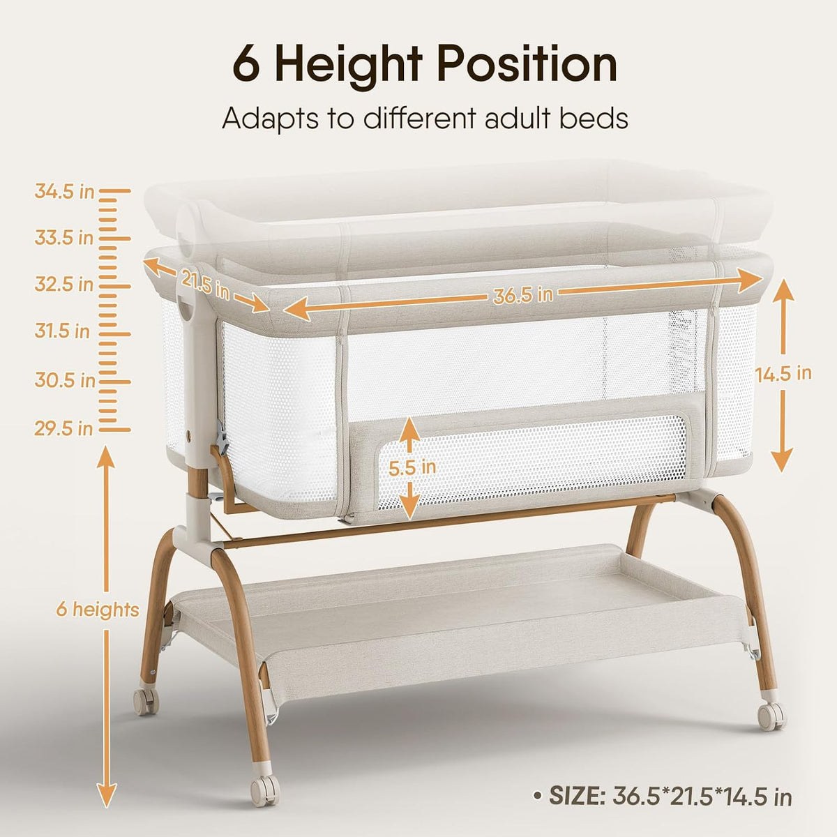 BabyBond Bassinet Bedside Crib, Stable and Secure Crib for Newborns, Beige