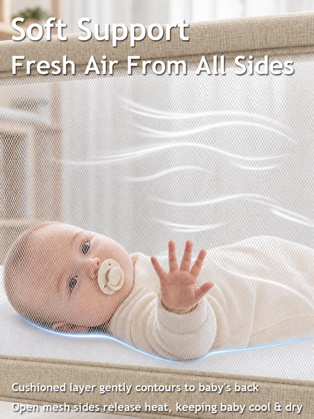 Baby Bassinet Bedside Sleeper, 3-in-1 Rocking & Rolling Crib
