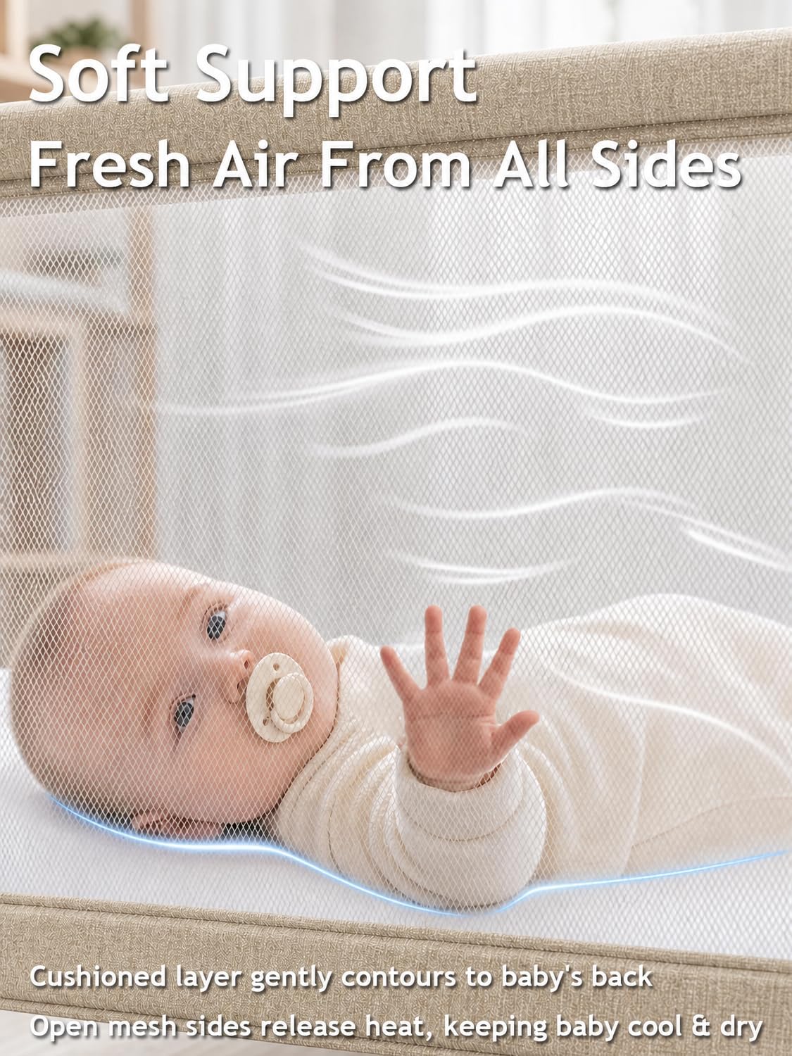 Baby Bassinet Bedside Sleeper, 3-in-1 Rocking & Rolling Crib
