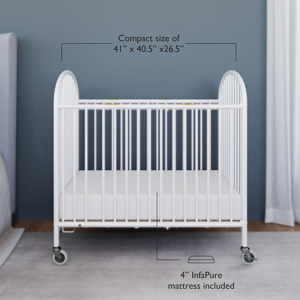 Foundations Pinnacle Folding Metal Portable Baby Hotel Crib, White