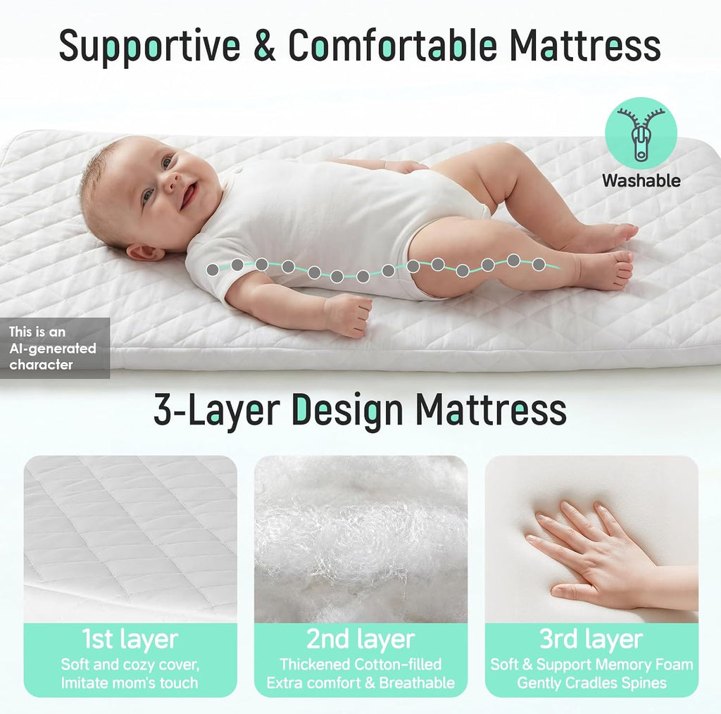Cowiewie Baby Bassinet Bedside Crib,3-in-1 Baby Bassinet with Comfy Mattress & Wheel,Easy Folding Portable Bedside Bassinet for Baby with Storage,Travel Bag,Breathable Mesh,Stable & Secure,Light Grey