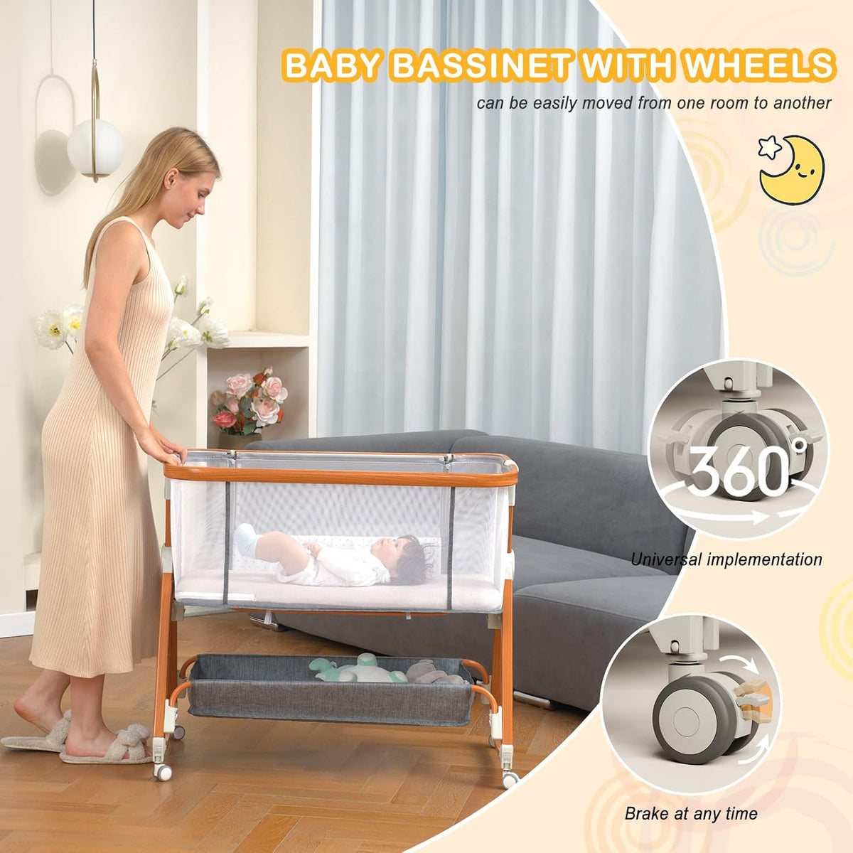 BLBBLBGDD 3 in 1 Bassinet, Baby Bassinets Bedside Sleeper with Musical Toy