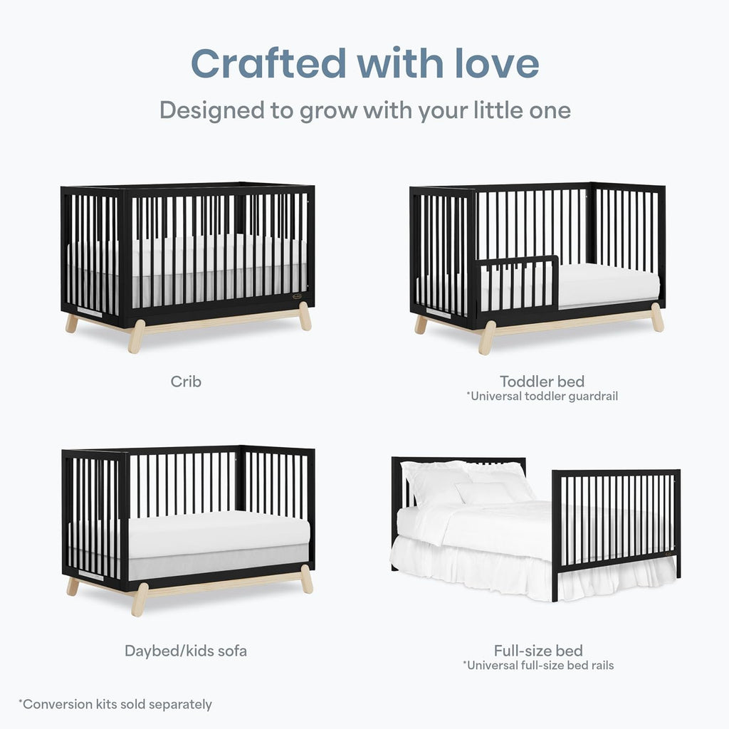Dream On Me Hygge 5-in-1 Convertible Full-Size Baby Crib, Matte Black Oak