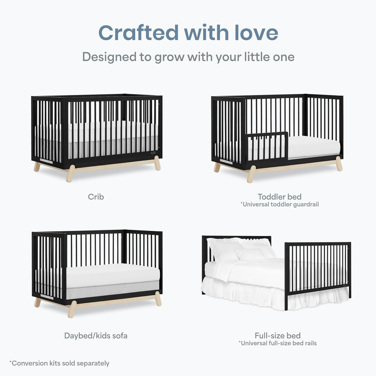 Dream On Me Hygge 5-in-1 Convertible Full-Size Baby Crib, Matte Black Oak