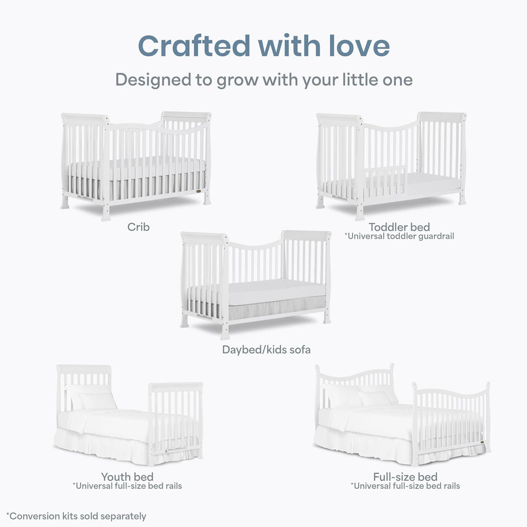 Dream On Me Violet 7-in-1 Convertible Life Style Crib in White, Greenguard Gold Certified, 4 Mattress Height Settings, Made of Sustainable New Zealand Pinewood