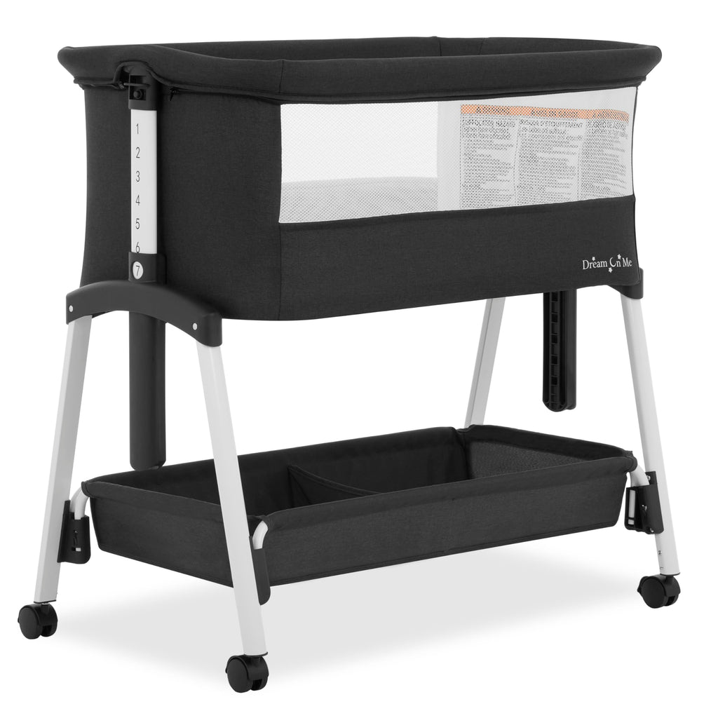 Dream On Me Calypso Bedside Bassinet, Foldable Portable Crib - Gray