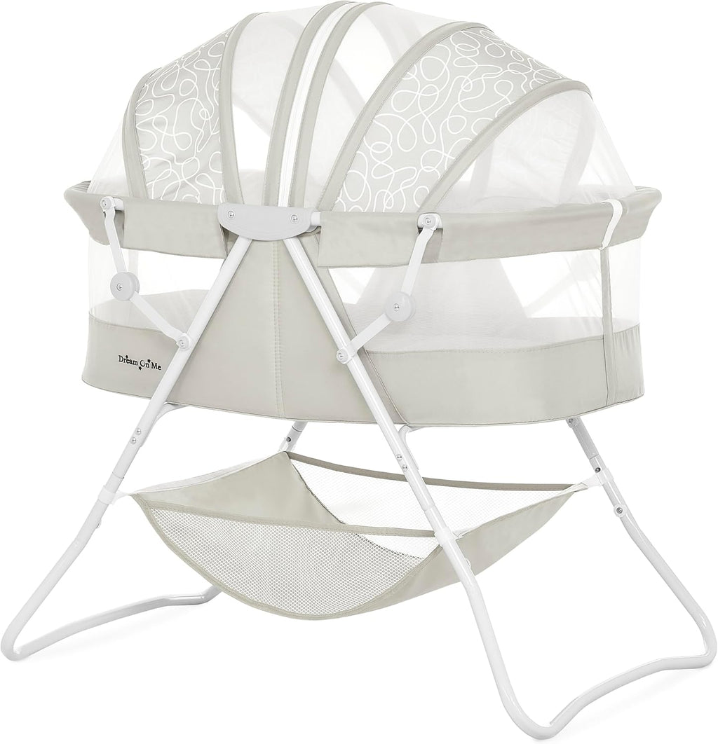 Dream On Me Karley Portable Infant Bassinet, Double Mesh Canopy, Cool Grey