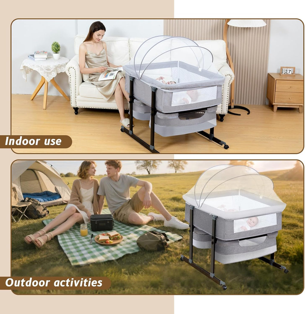 Twin Bassinet for 2 Babies with Music Toys for Newborns, Grey