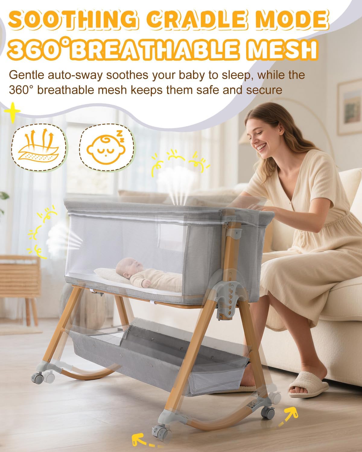 Ktaxon 5 in 1 Baby Bassinet Bedside Sleeper, Rocking Bedside Bassinet