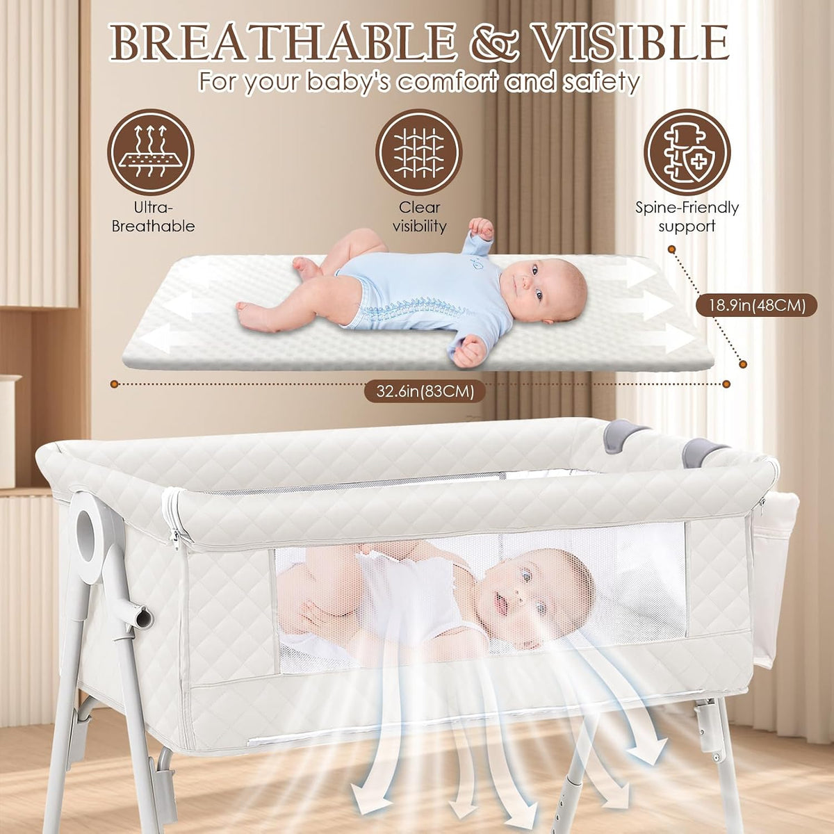 Baby Bassinet Bedside Crib for Newborn 4-in-1 Baby Bassinet Bedside Sleeper