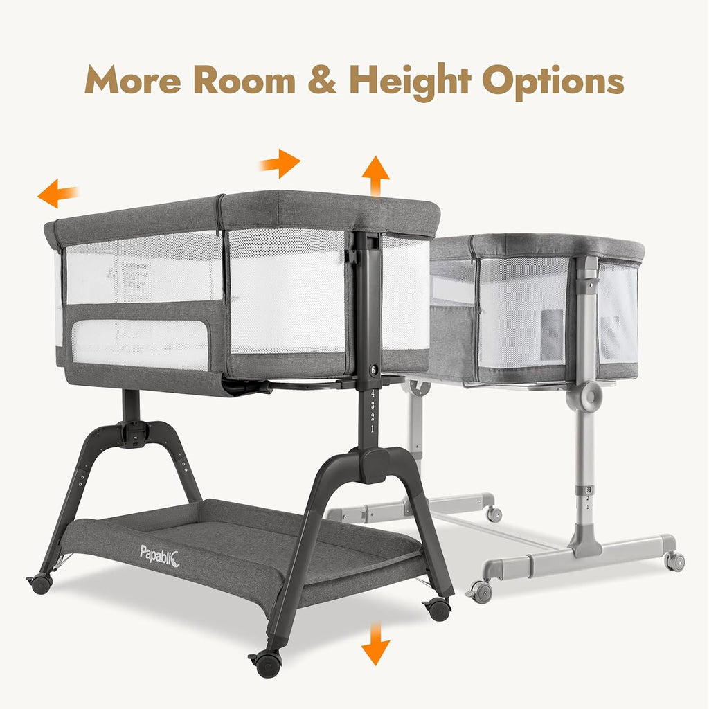 Papablic Baby Bassinet Bedside Sleeper with 6 Height Settings for Newborn