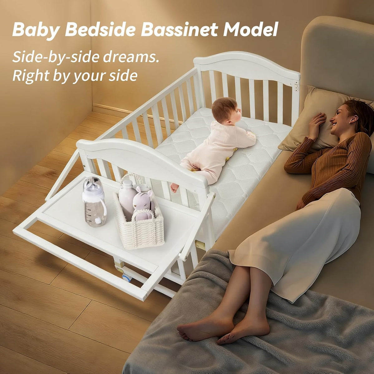 Flwrgirl Portable Mini Baby Crib,Cunas para Bebes with Shelf & Rack