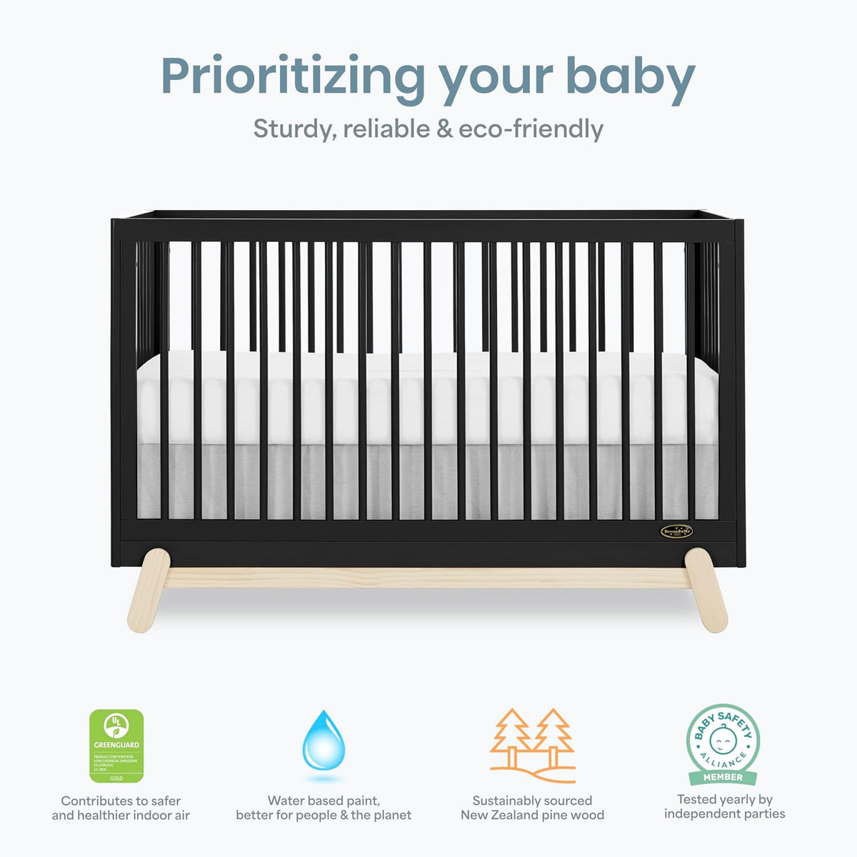 Dream On Me Hygge 5-in-1 Convertible Full-Size Baby Crib, Matte Black Oak