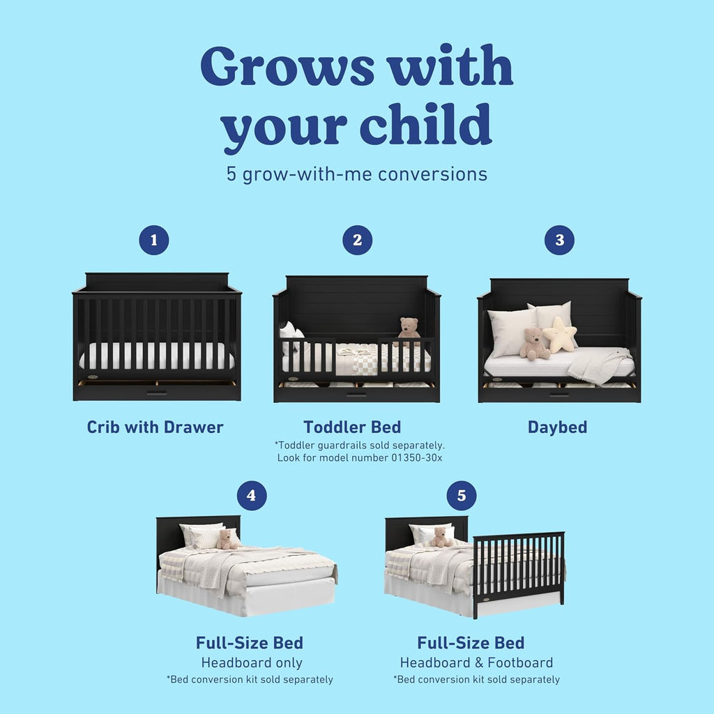Graco Tristan 5-in-1 Convertible Crib with Drawer, Black