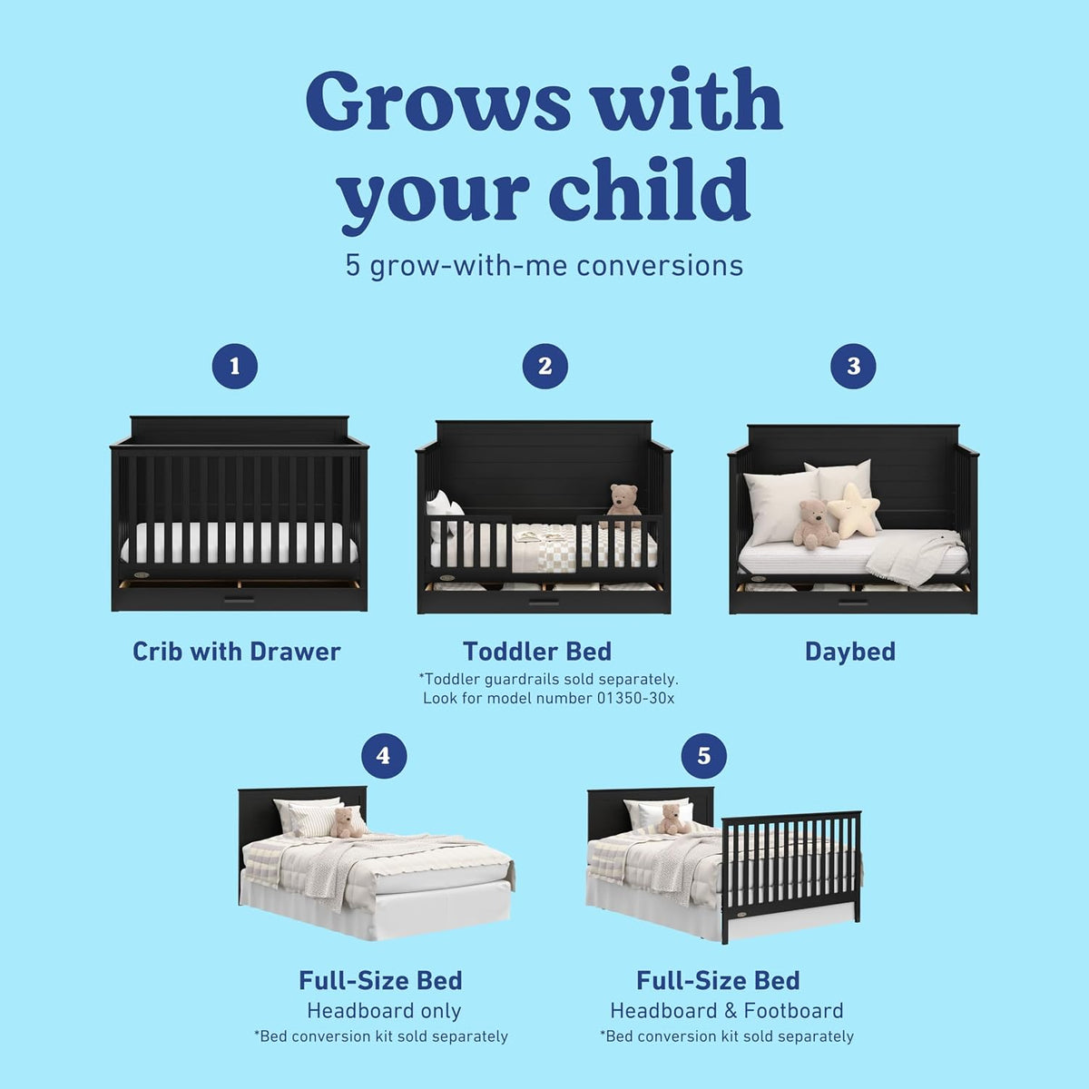 Graco Tristan 5-in-1 Convertible Crib with Drawer, Black