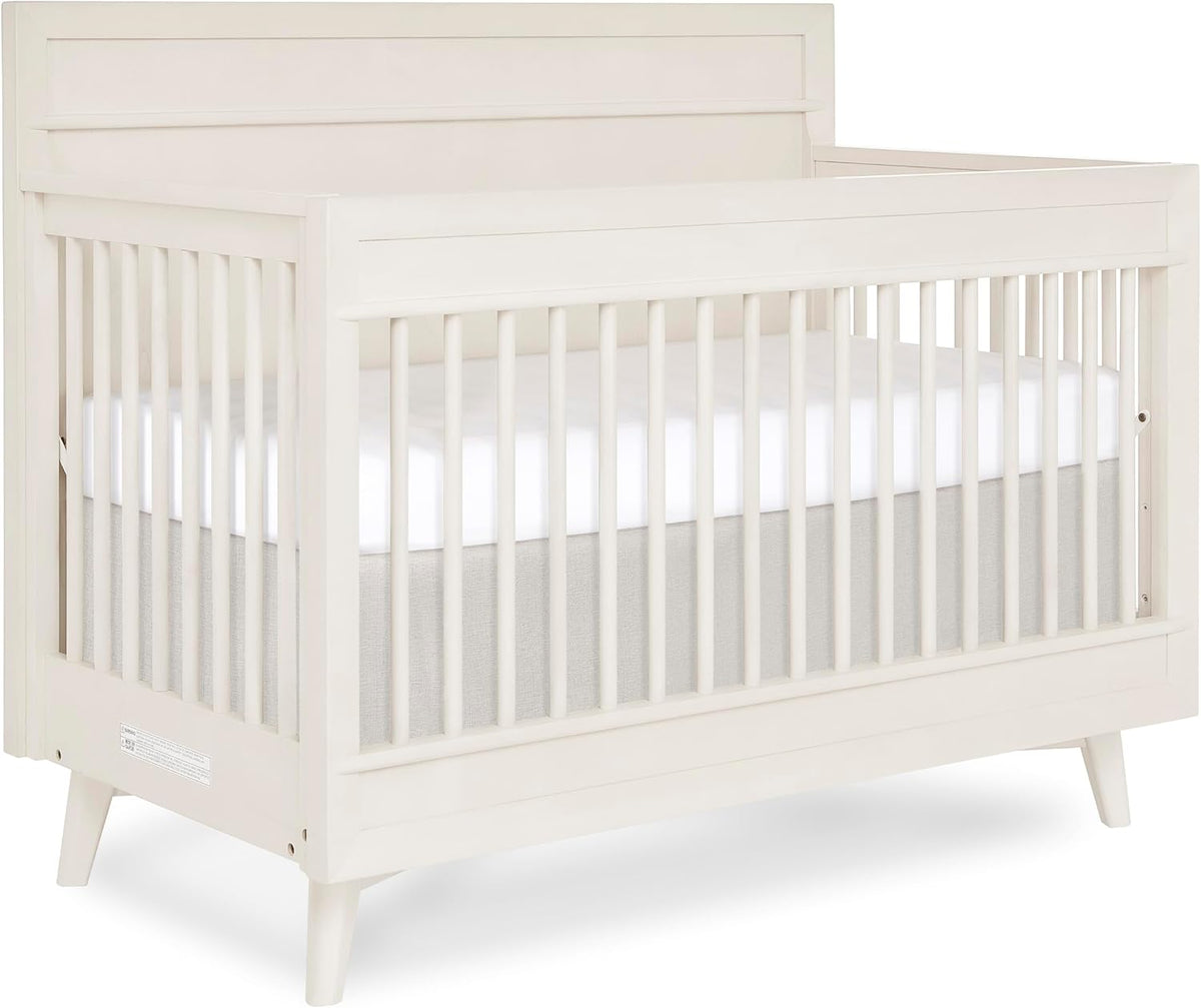 Evolur Loft Antilia 4-in-1 Convertible Full-Size Baby Crib in Vanilla Bean, GreenGuard Gold & BSA, Converts to Toddler, Day & Full-Size Bed, 3 Mattress Heights Modern Scandinavian Design