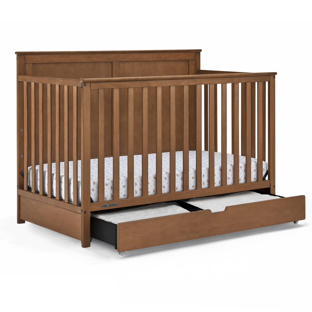 Simmons Kids Logan 6-in-1 Convertible Crib with Underdrawer - Greenguard Gold Certified, Chestnut