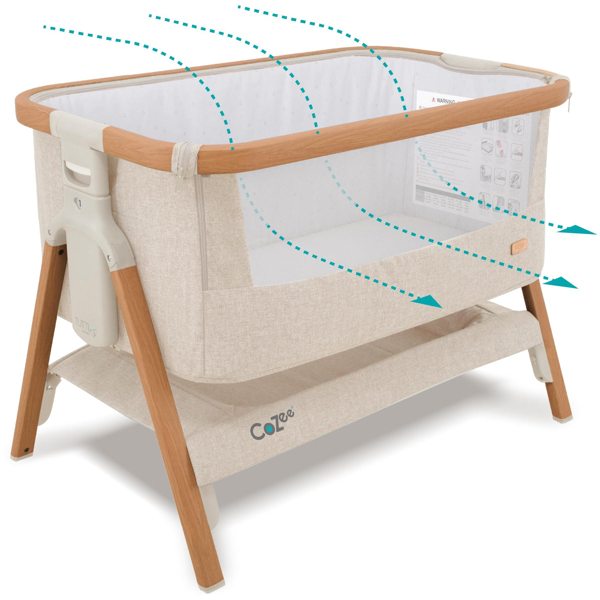 Tutti Bambini CoZee® Air Baby Bassinet & Bedside Sleeper, Walnut & Ecru