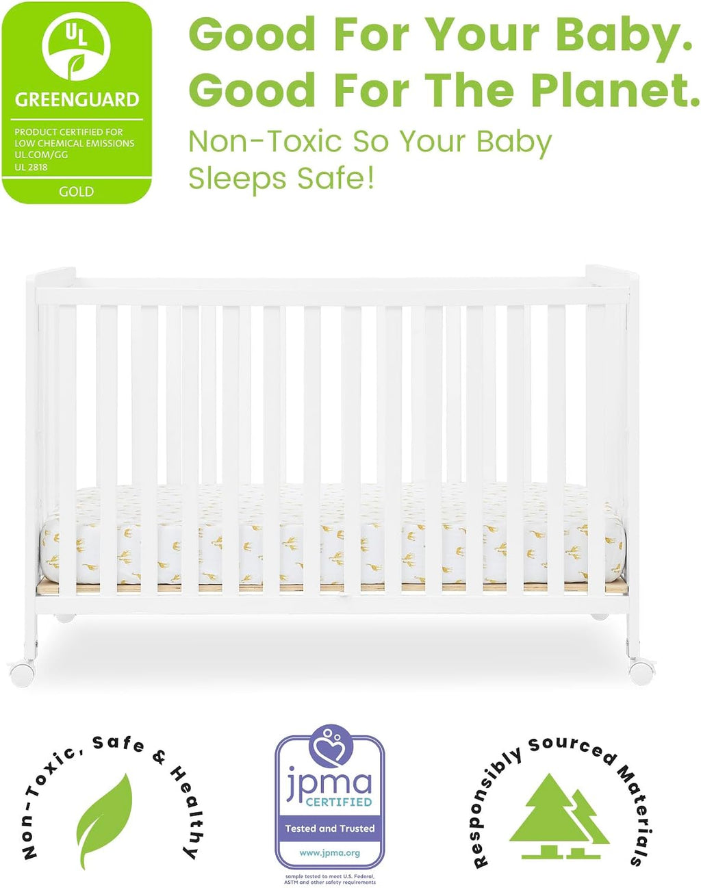 Simmons Kids Aria Full Size Portable Folding Crib - Greenguard Gold Certified, Bianca White