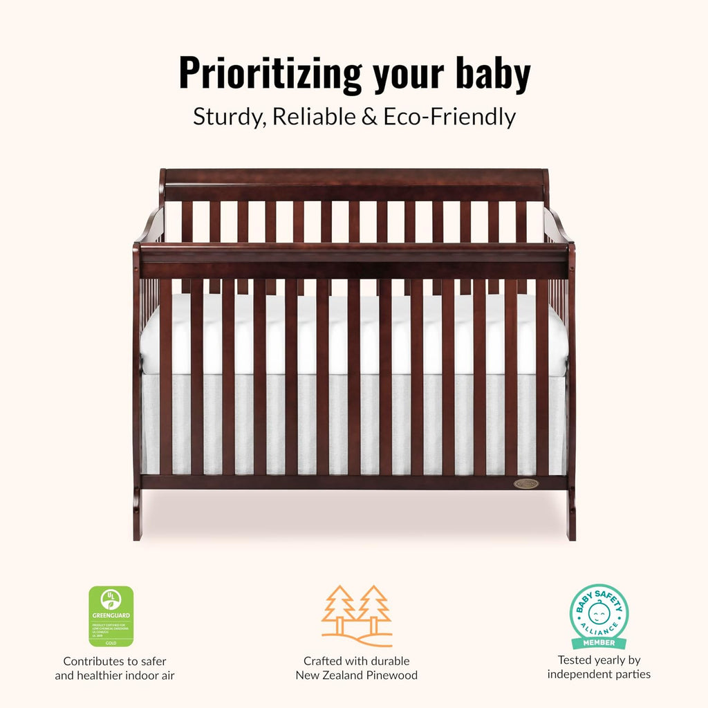 Dream On Me Ashton 4-in-1 Convertible Crib in Espresso, Greenguard Gold, JPMA Certified, Non-Toxic Finishes, Features 4 Mattress Height Settings, Made of Solid Pinewood