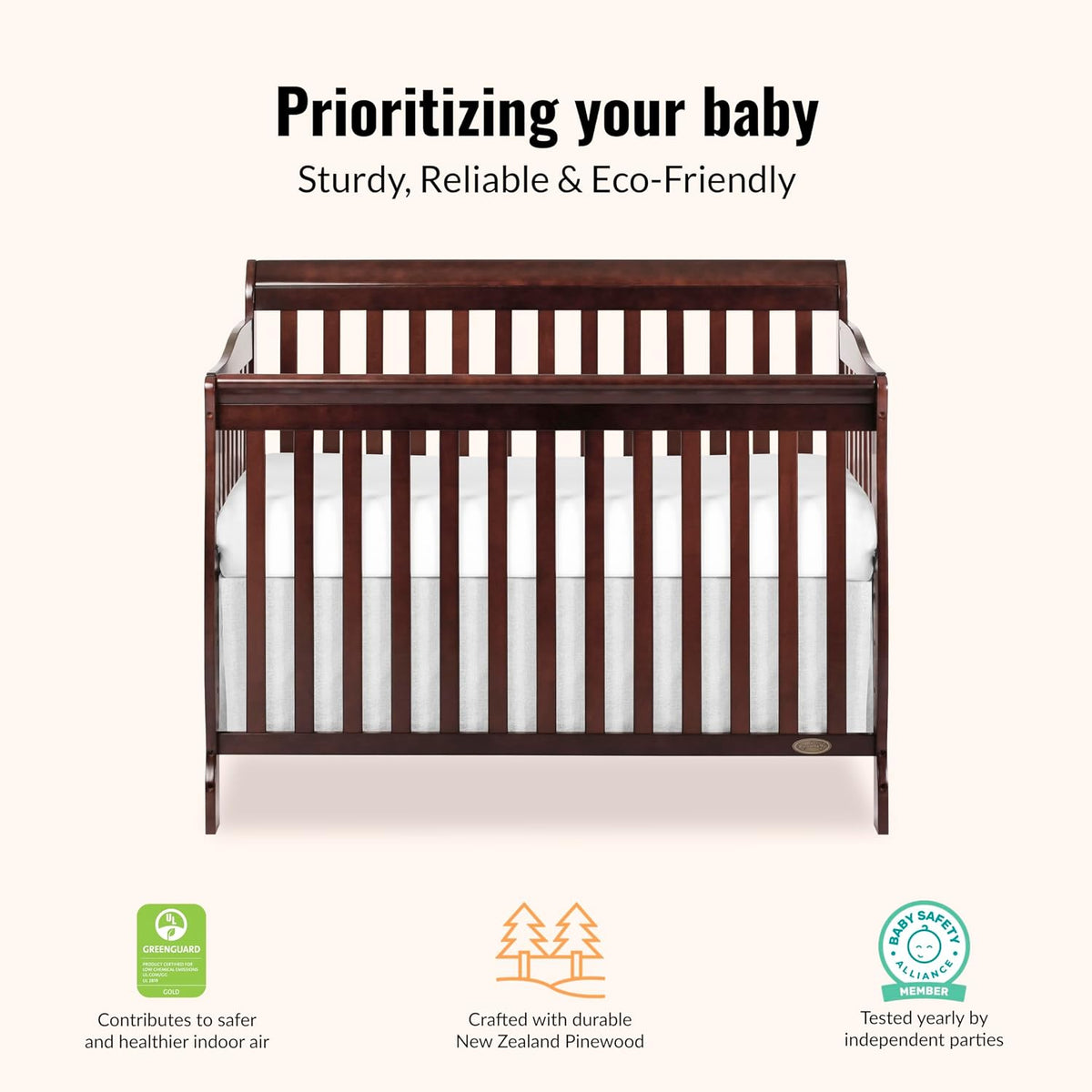 Dream On Me Ashton 4-in-1 Convertible Crib in Espresso, Greenguard Gold, JPMA Certified, Non-Toxic Finishes, Features 4 Mattress Height Settings, Made of Solid Pinewood