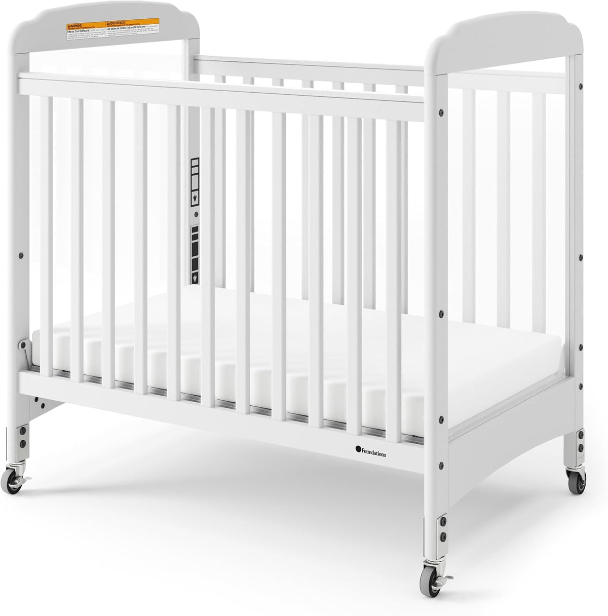 Foundations Serenity Compact Clearview Fixed Side Daycare Crib, White