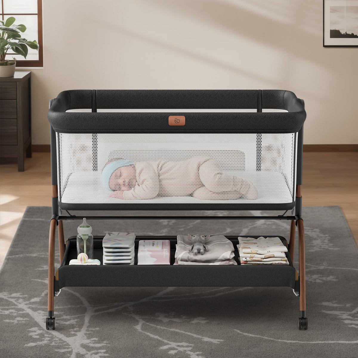 BabyBond Bassinet Bedside Crib, Stable and Secure Crib for Newborns, Beige