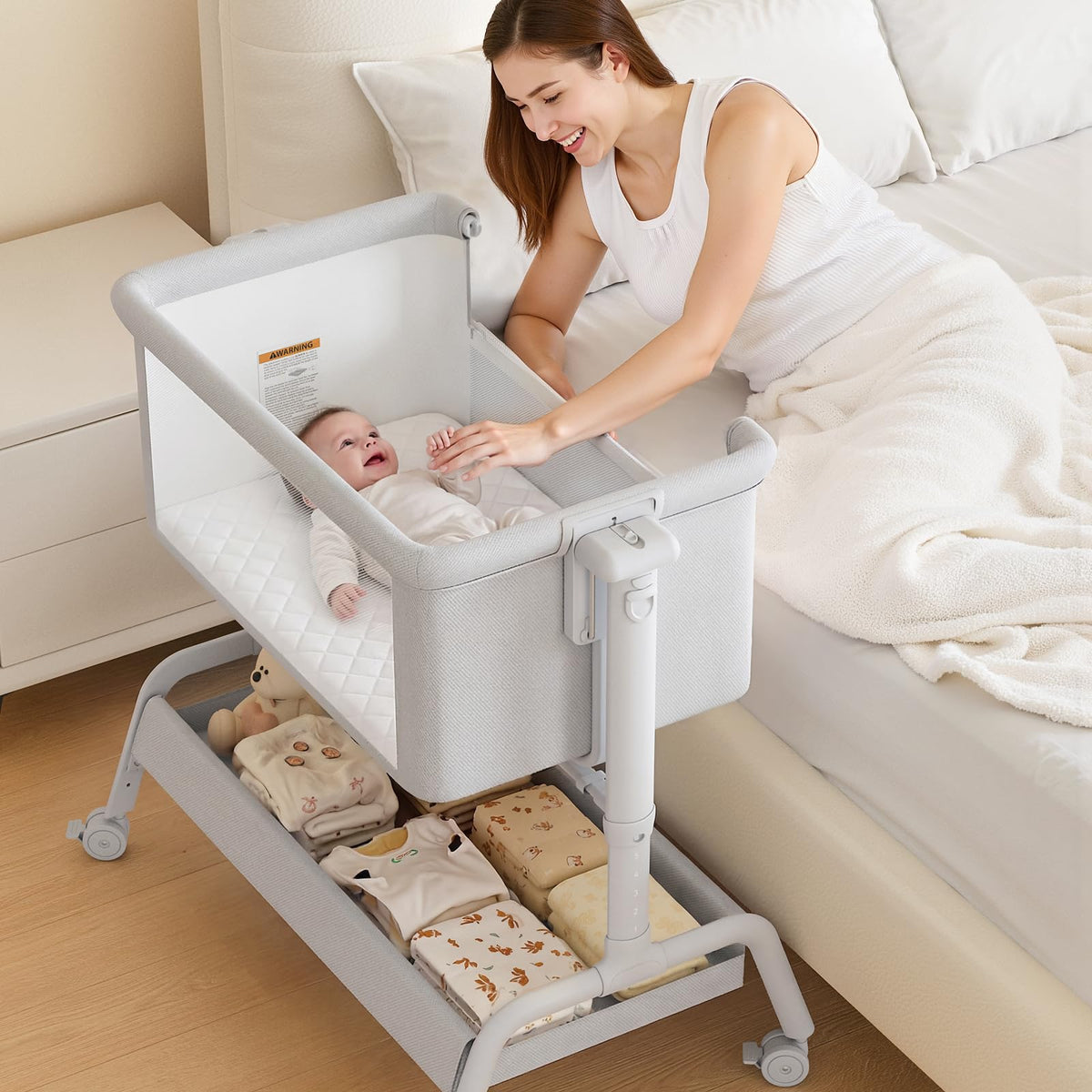 3-in-1 Baby Bassinet, Rocking Bassinet & Bedside Sleeper for Newborn Baby
