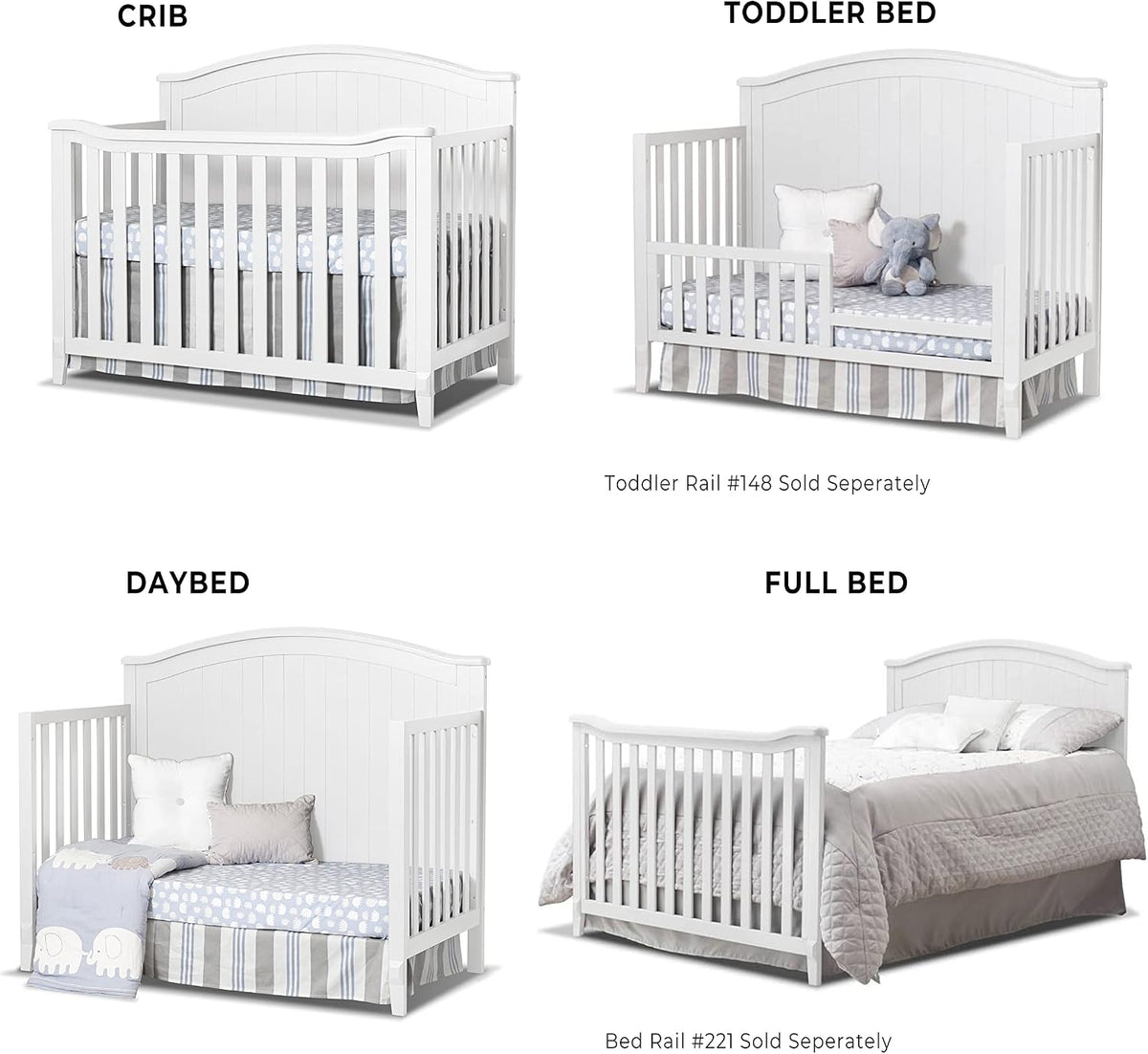 Sorelle Furniture Fairview Crib, Classic 4-in-1 Convertible Crib, Made of Wood, Non-Toxic Finish, Wooden Baby Bed, Toddler Bed, Child’s Daybed and Full-Size Bed, Nursery Furniture -White