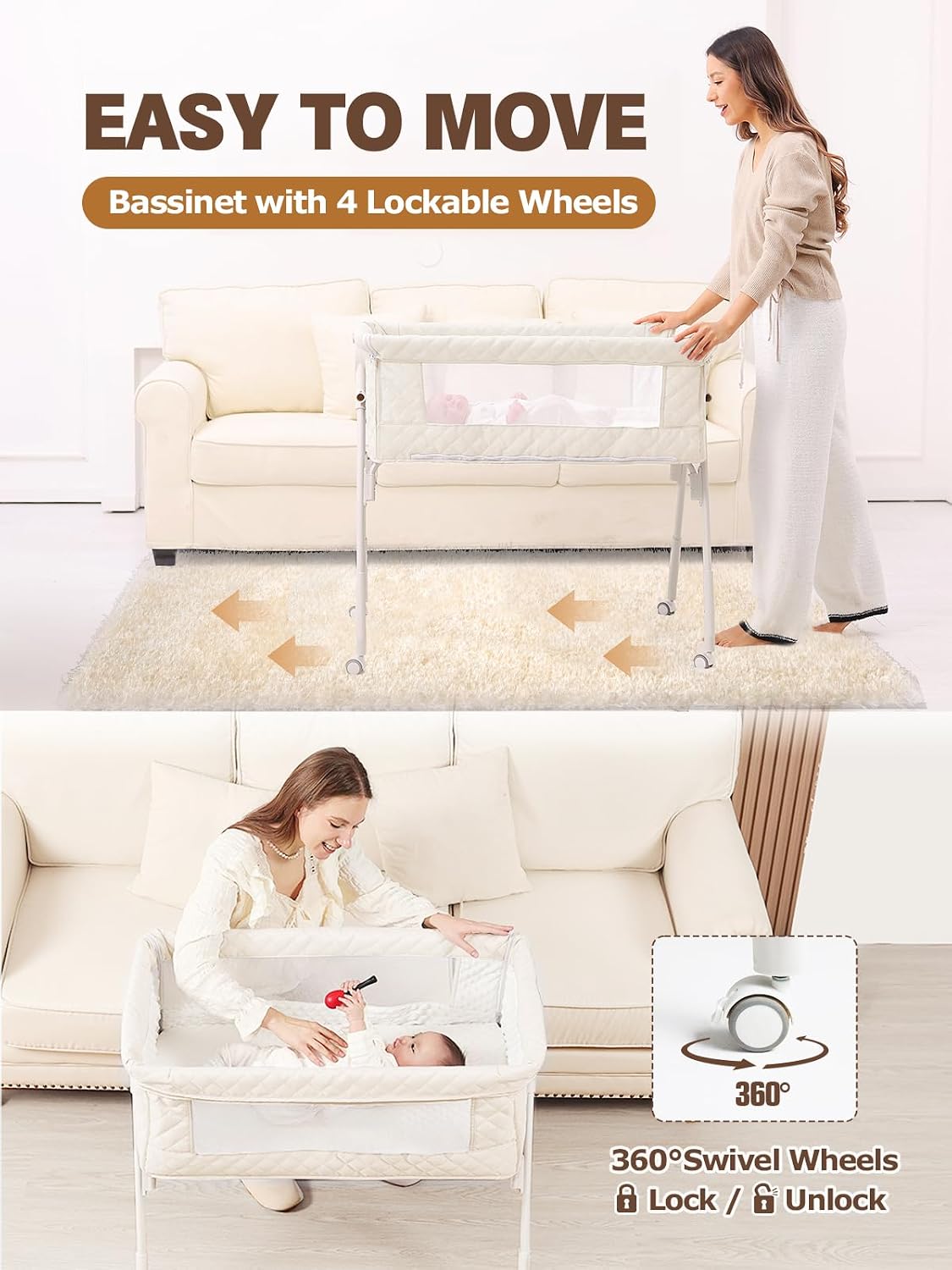 Baby Bassinet Bedside Sleeper Safety Bassinets wigh Crib Sheet and Wheels