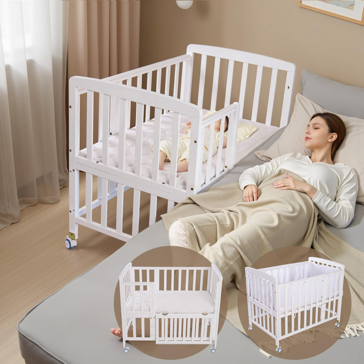Flwrgirl Baby Bassinet Bedside Sleeper,Portable Mini Baby Crib