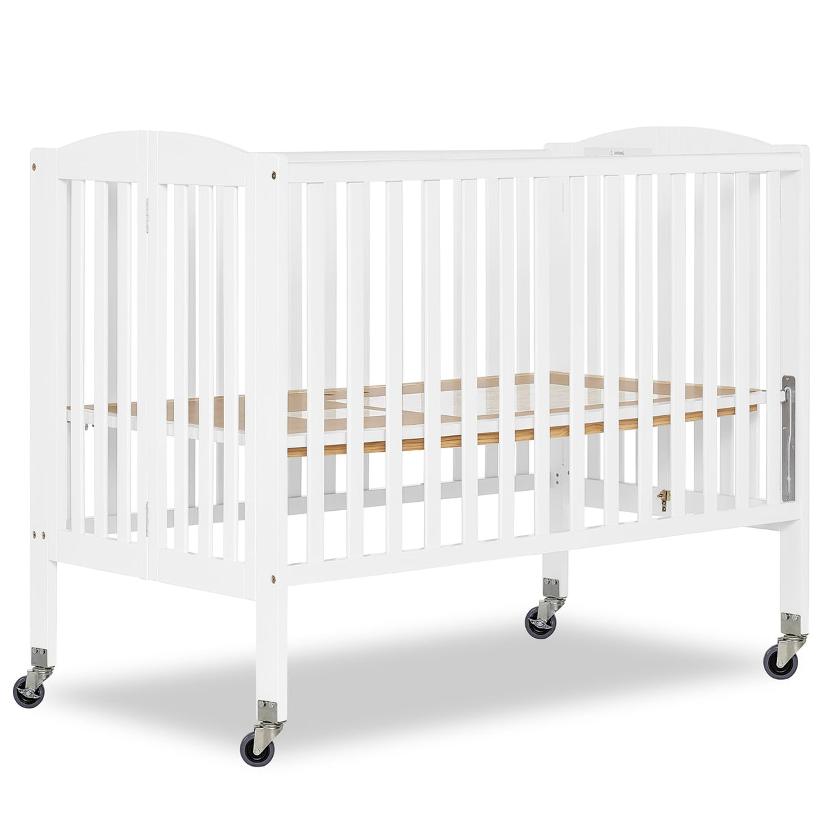 Dream On Me Folding Full Size Convenience Baby Crib with Durable Metal Wheels, Portable Space-Saving Design, 2 Adjustable Heights, Easy Fold Flat Storage, GREENGUARD Gold & BSA Certified, White