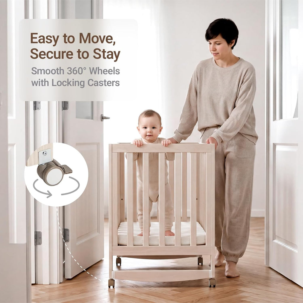 MAMAZING EvoNest 6-in-1 Convertible Baby Mini Crib with Wheels
