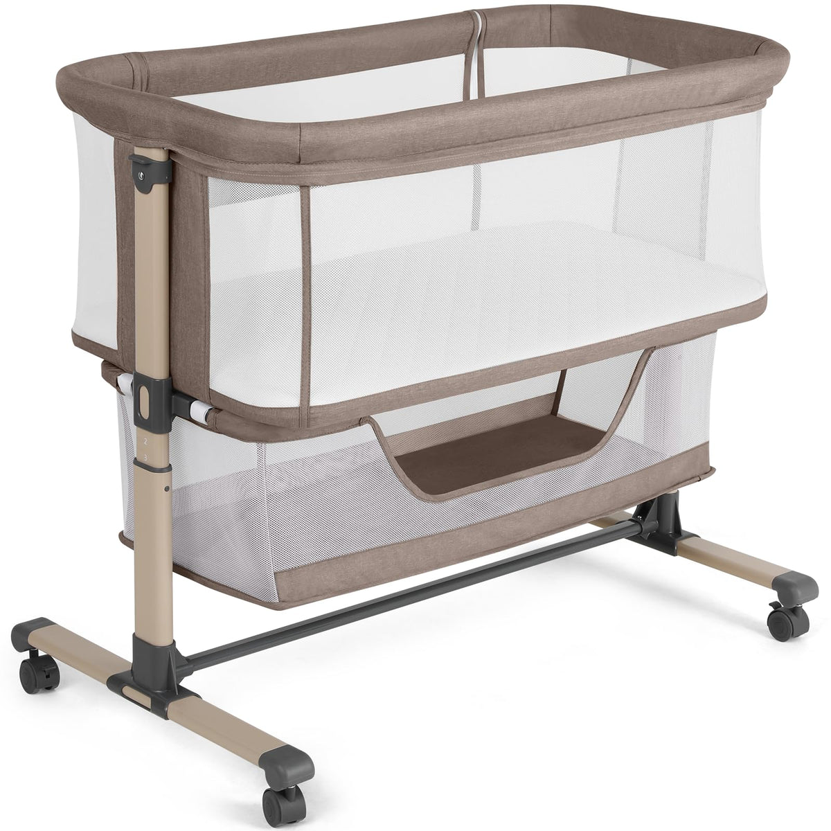 Cowiewie Bassinet Bedside Sleeper, Breathable and Adjustable, Light Grey