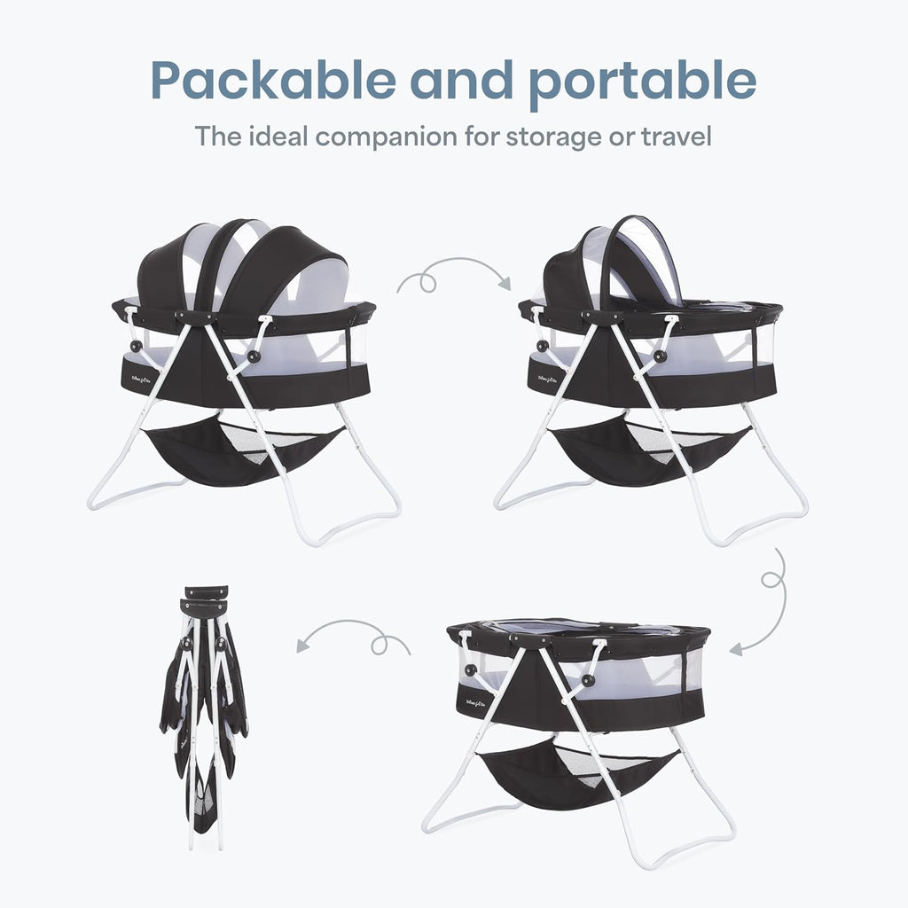 Dream On Me Karley Portable Infant Bassinet, Double Mesh Canopy, Black