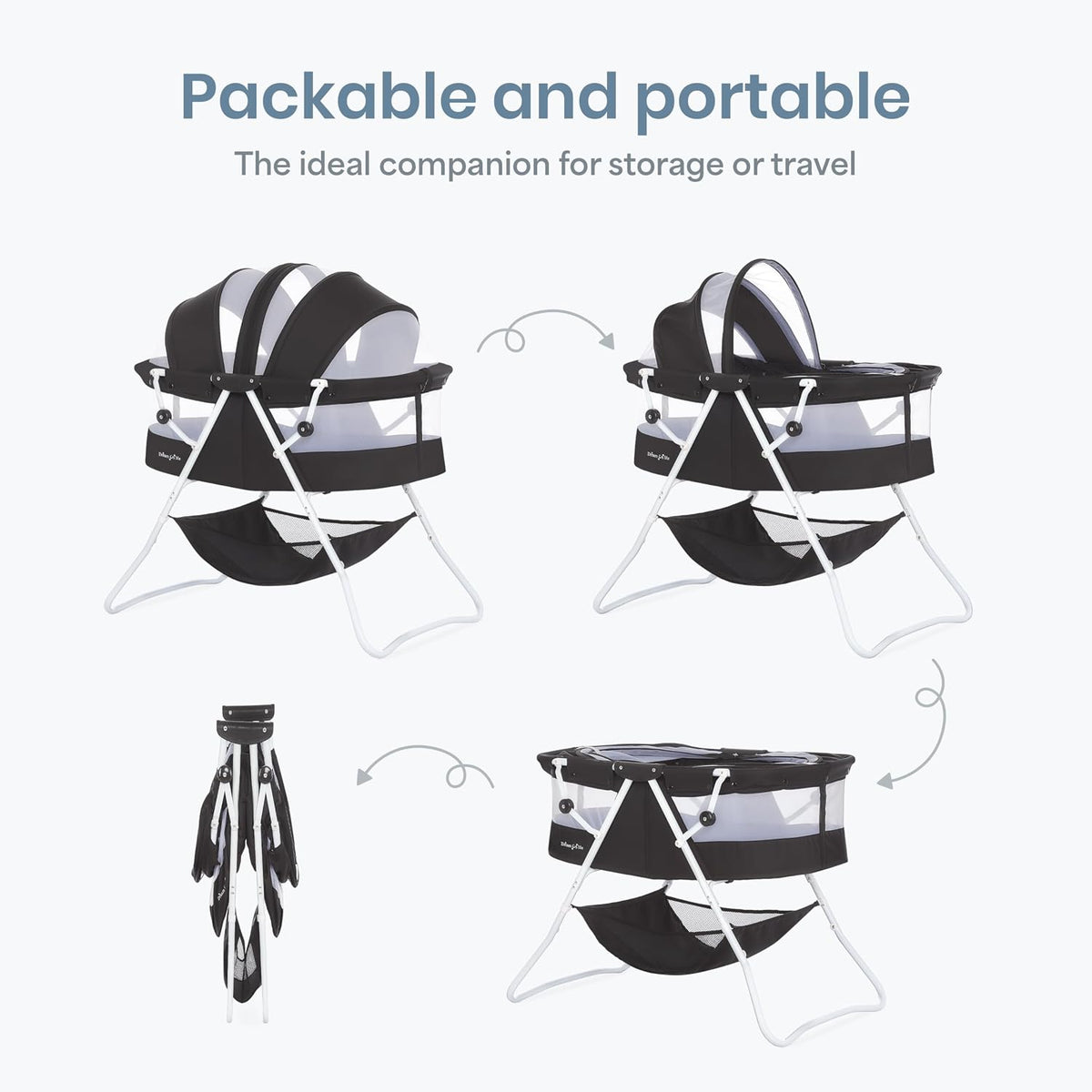 Dream On Me Karley Portable Infant Bassinet, Double Mesh Canopy, Black
