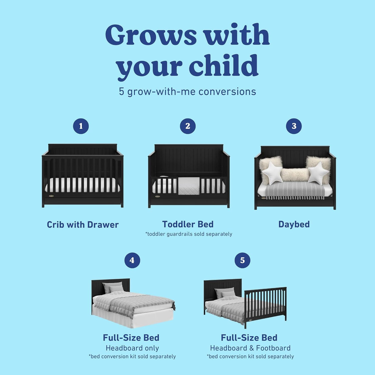 Graco Hadley 5-in-1 Convertible Crib with Drawer, Black
