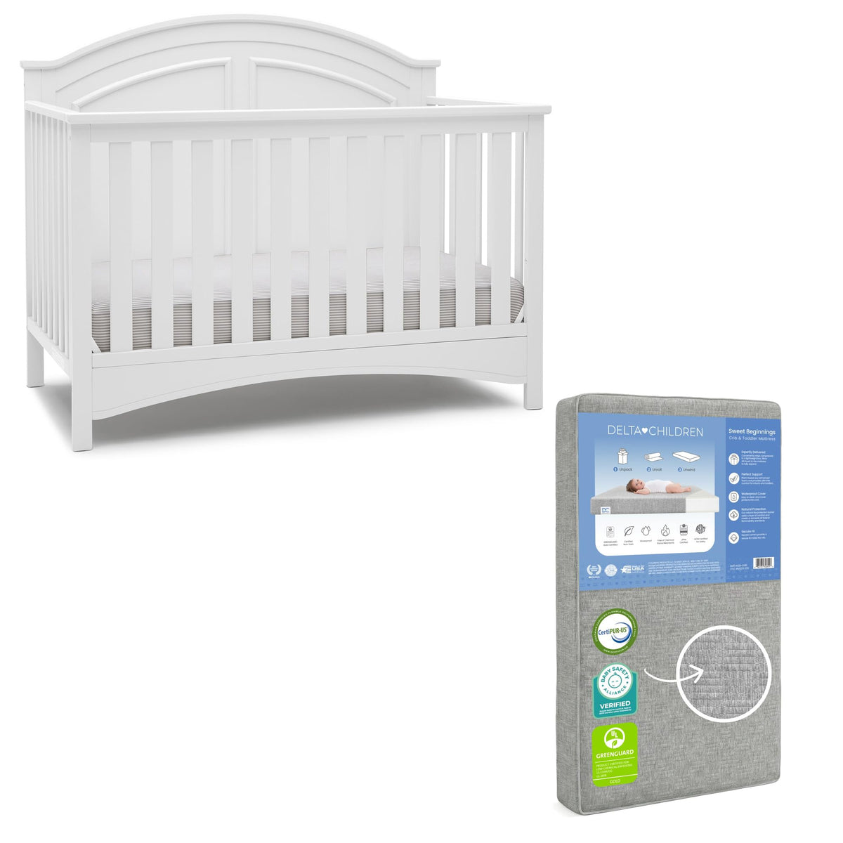 Delta Children Perry 6-in-1 Convertible Crib - Greenguard Gold Certified, Bianca White