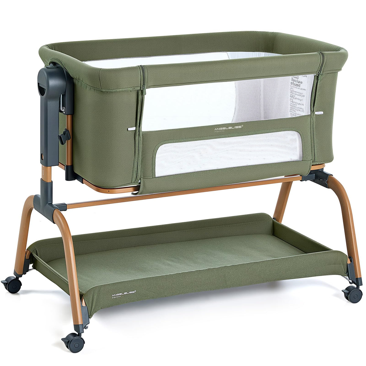 ANGELBLISS 3-in-1 Baby Bassinet, Rocking Bedside Bassinet, 6 Heights, Khaki