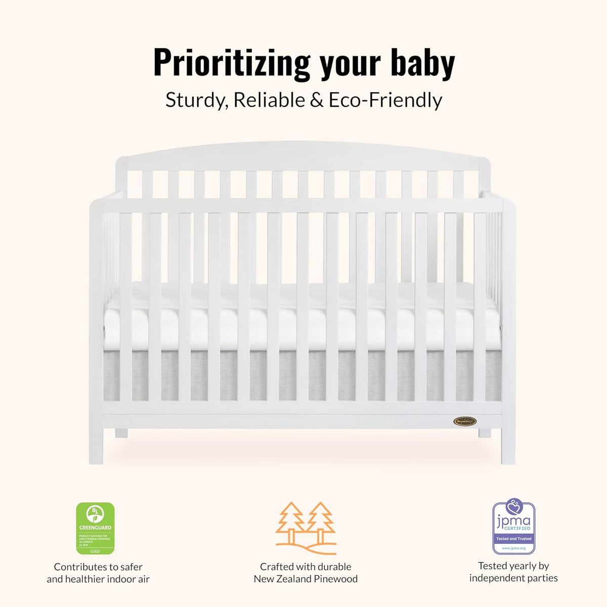 Dream On Me Odelle 5-in-1 Convertible Full Size Baby Crib, GREENGUARD Gold