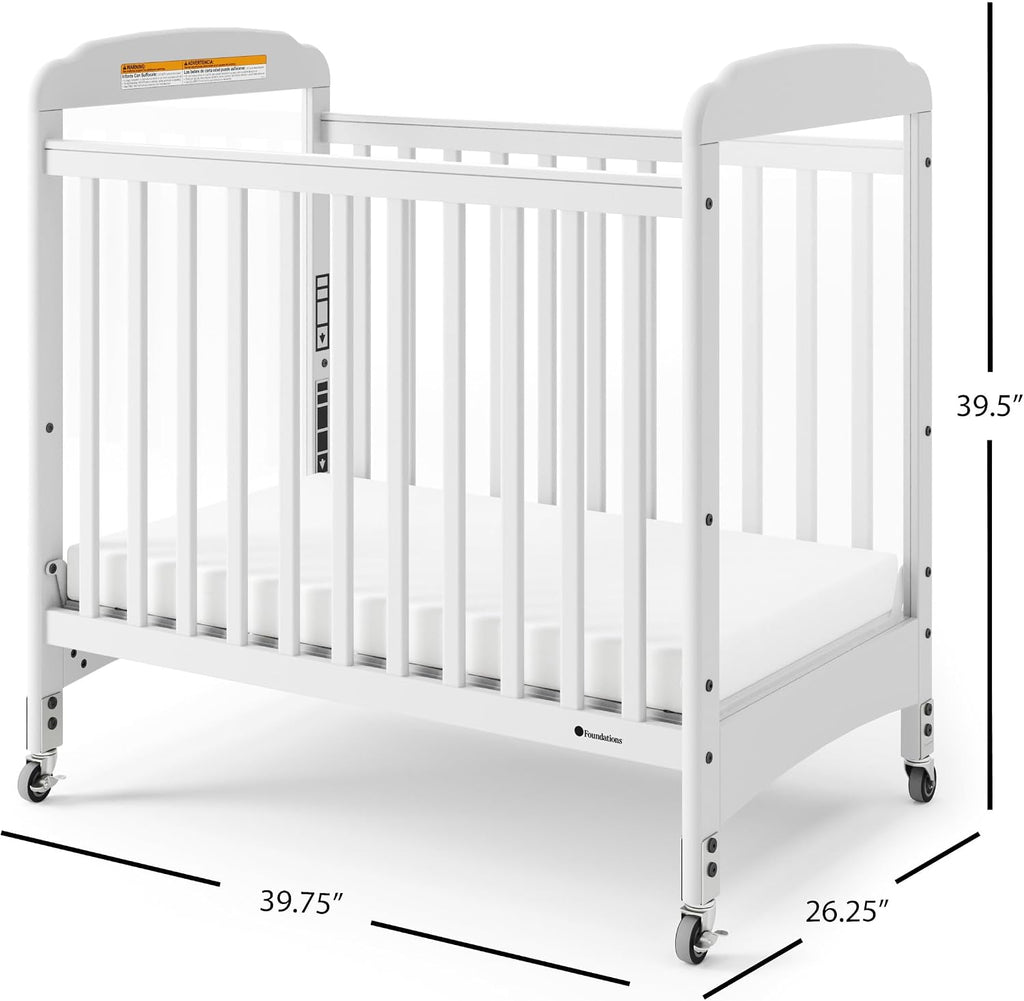 Foundations Serenity Compact Clearview Fixed Side Daycare Crib, White