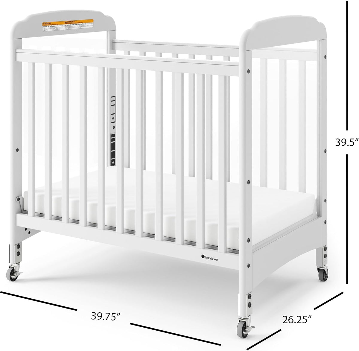 Foundations Serenity Compact Clearview Fixed Side Daycare Crib, White