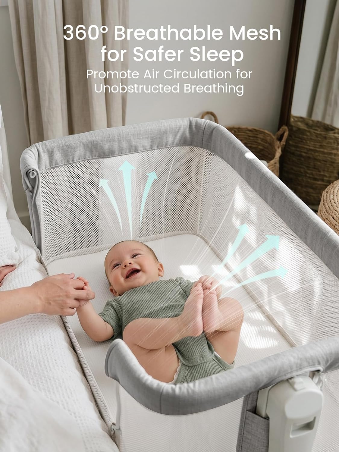 GROWNSY 5-in-1 Baby Bassinet Bedside Sleeper with Gentle Manual Rocking